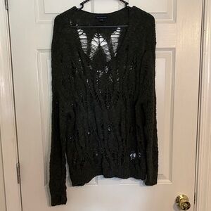 American Eagle Outfitters Olive Distressed Knit Sweater
